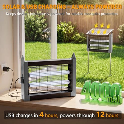 Solar Bug Zapper Outdoor, 4500V Mosquito Zapper with Dual Solar Panels - color: Gray