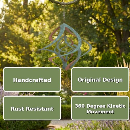 Red Carpet Studios Deluxe Double Helix Cosmix Wind Spinner, 14-Inch, Patina and Copper - color: Deluxe With Hanger Patina & Copper Finish