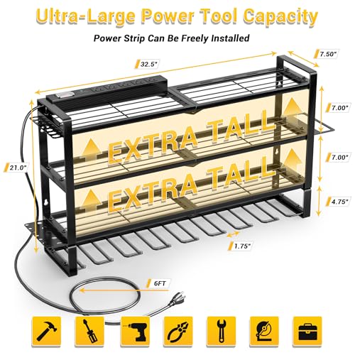 Large Power Tool Organizer Wall Mount With Charging Station,Extra Tall - color: 32-INCH BLACK