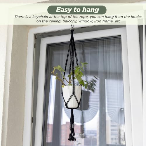 EBOOT 2 Pack 48 Inch Macrame Plant Hanger, Black, 4 Legs - color: Black, size: 48 Inch