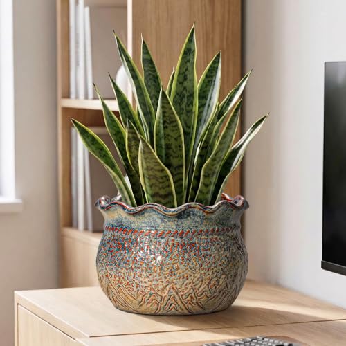 10 Inch Plant Pot, Ceramic Planter, Yellowish Brown - color: Yellowish Brown, size: 10 Inch