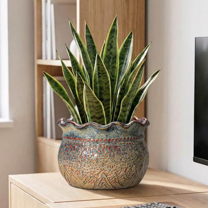 10 Inch Plant Pot, Ceramic Planter, Yellowish Brown - color: Yellowish Brown, size: 10 Inch