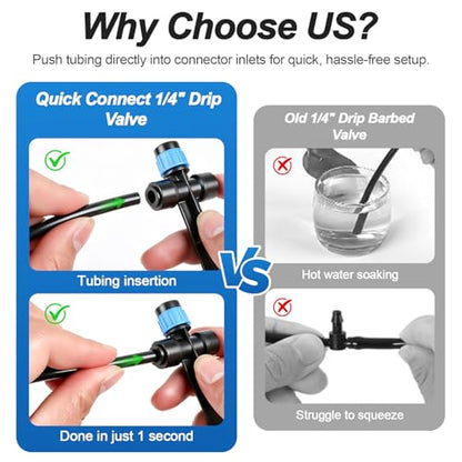 20 Pack Quick Connect 1/4 Inch Drip Irrigation Emitters, 1/4'' Drip in-line Pass Through Vortex Emitters Adjustable 360 Degree Dripline Stake Emitter with 10 Plugs for DIY Sprinkler Systems - color: Blue Vortex Emitter-2Way