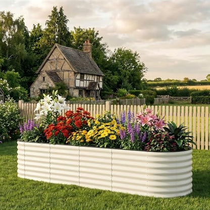Garvee 8x2x1.5ft Galvanized Raised Garden Bed, Outdoor Metal Planter Box - color: Beige-oval, size: 8x2x1.5ft