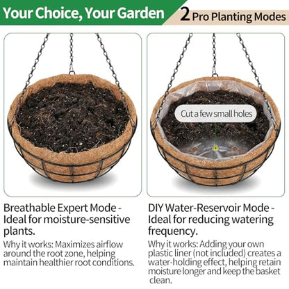 16 Inch Hanging Planters for Outdoor Plants, 2 Pack Large Hanging Baskets