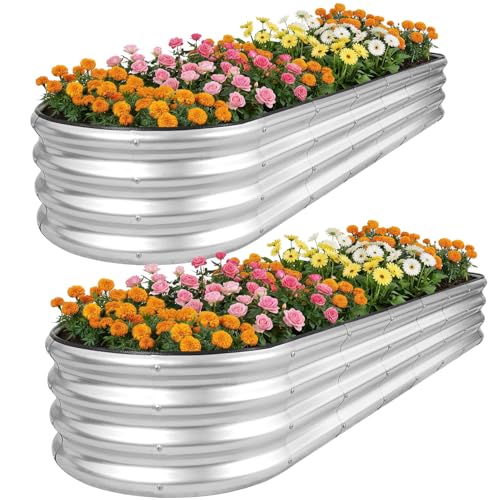 Galvanized Raised Garden Bed 2 PCS, 8x2x1ft Metal Planter Box Silver - color: Silver, size: 8x2x1ft(2pcs)
