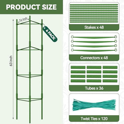 Halatool 4 Pack Tomato Cages for Garden, Up to 63 inch(5.2FT) - color: 4 Pack, size: 63 Inches