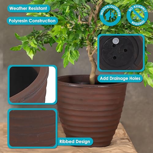 Sunnydaze Ribbed 13'' Plastic Planter Pot for Plants, Rust, 2pk - size: 16 in