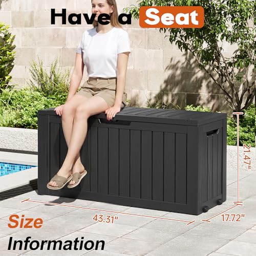 Outdoor Deck Storage Castored Box,Waterproof,Black,85 Gallon - color: Striped Black, style: 85 Gallon