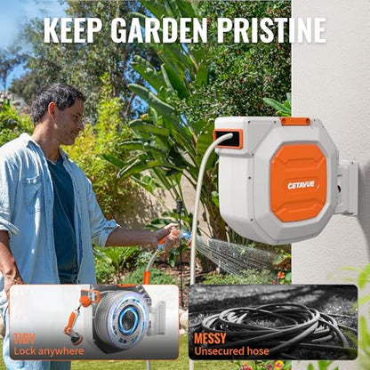 Retractable Garden Hose Reel 5/8 inch x 100 ft Wall Mounted - color: White, size: 5/8"-100FT