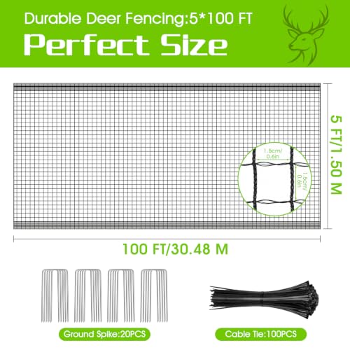 Deer Fence Netting for Garden, 5x100 FT Temporary Fence for Backyard - size: 5x100 FT