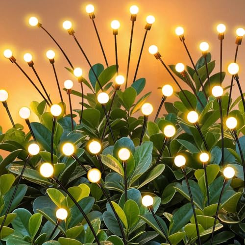 Solar Garden Lights Outdoor Waterproof, Swaying Firefly Light, Garden Decor - color: Warm White, size: 2 Pack