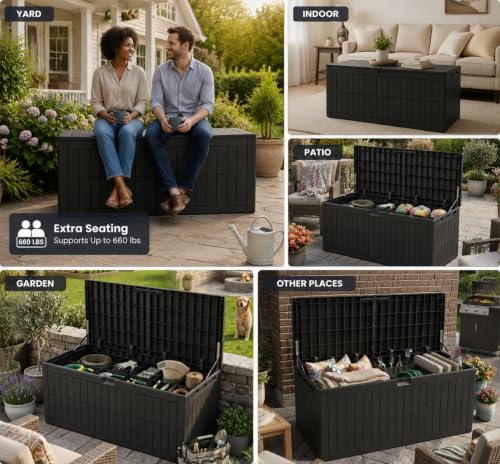 220 Gallon Large Outdoor Storage Box, Waterproof Patio Cushion Deck Box - size: 220 Gallon