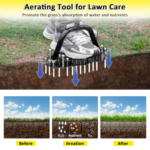 Manual Lawn Aerator Tool Automatic Dirt Clean Design with 17 Spikes