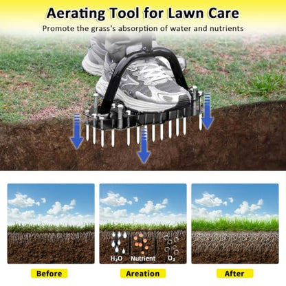 Manual Lawn Aerator Tool Automatic Dirt Clean Design with 17 Spikes