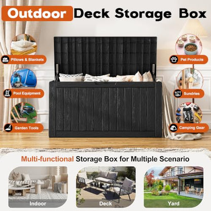 Waterproof Outdoor Storage Box, Resin Patio Organizer,120 Gal,Black - color: Striped Black, style: 120 Gallon