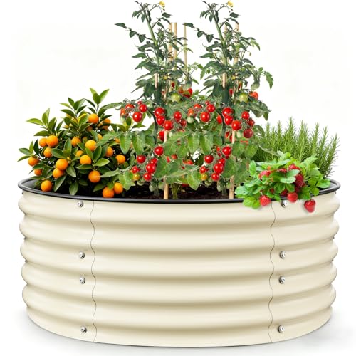 Gruper Raised Garden Bed, 3.5ft x 17'' Tall Round Metal Planter - color: Ivory, size: 42x42x17in