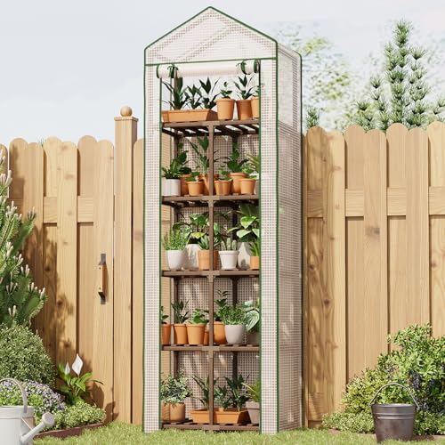 Bamworld 5-Tiered Outdoor Greenhouse 81" H x 23" L x 16" W Sturdy Portable Plant Shelves with Durable PE Cover Small Green House Winter & Summer for Plants - size: 5 Tier Dual Layer Roof