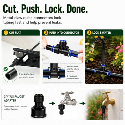 5/16" Drip Irrigation System 65 ft with 16-Pcs 360° Adjustable Copper Nozzles, Automatic Misting Watering System for Garden, Raised Beds, Greenhouse (65ft+16 nozzles) - size: 65ft+16 nozzles