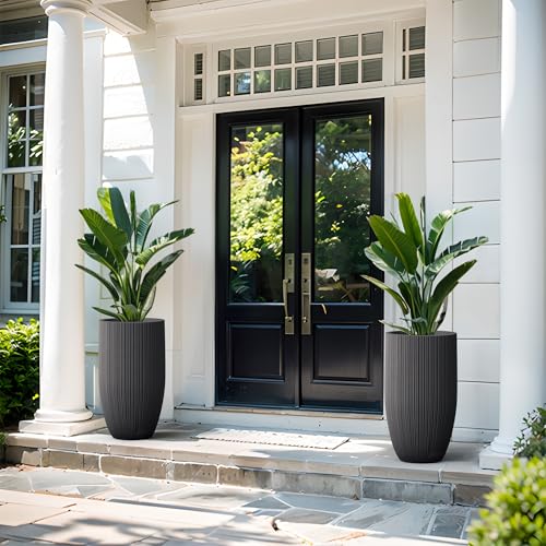 Kante Small Round Tapered Black Concrete Planter 24" Tall, Outdoor - color: Textured Black, size: 24" Tall