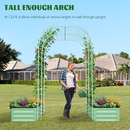 3 in 1 Galvanized Raised Garden Bed with 87" H Arch Trellis - color: Cyan Green, size: 47.3" Lx 24" Wx 12"H