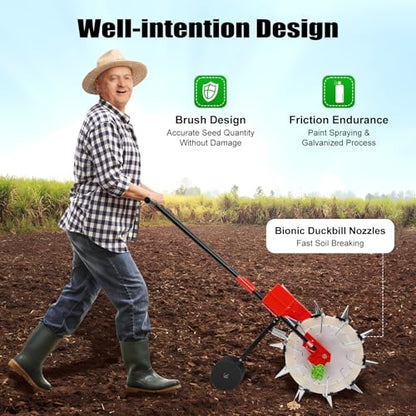 Garden Seeder, Hand-Push Metal Precision Lawn & Garden Spreaders Row Planter Corn Planter Seeder for Soy Peanut Corn Cotton 10 Nozzles, Planting Depth 2.6-3.5in