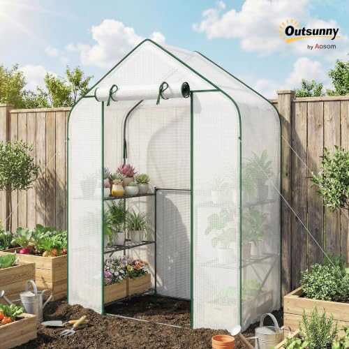 Outsunny 4.7' x 2.3' x 6.2' Small Greenhouse, Foldable Frame, White - color: White