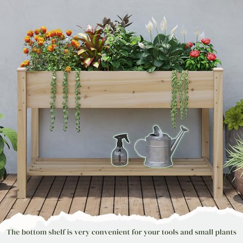 Wooden Planter Elevated Wooden Raised Garden Bed with Legs Planter Box - color: Natural, size: 48*24*30.5IN