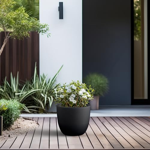 Kante Accent Round Bowl Black Concrete Planter 14" Dia, Outdoor - color: Black, size: 14"d