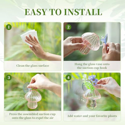 Glasseam Window Plant Propagation Station: 4Pcs Glass Hanging Mushroom Vase