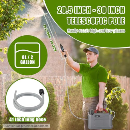2 Gallon Pump Sprayer Battery Powered, USB Handle & Wand for Lawn & Garden
