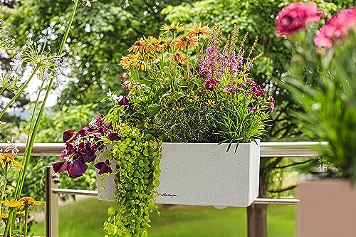 Lechuza BALCONERA Stone 50 Quartz White, Self-Watering Window Box (Railing Planter), H7.5 L19.7 W7.5 in - size: L50 W19 H19 cm