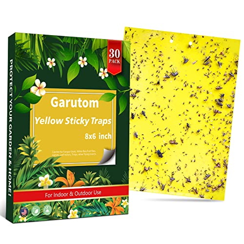 Garutom 30-Pack Dual-Sided Yellow Sticky Traps for Flying Plant Insect Such as Fungus Gnats, Whiteflies, Aphids, Leafminers, etc (6x8 Inches, Included 30pcs Twist Ties) - size: 30-Pack