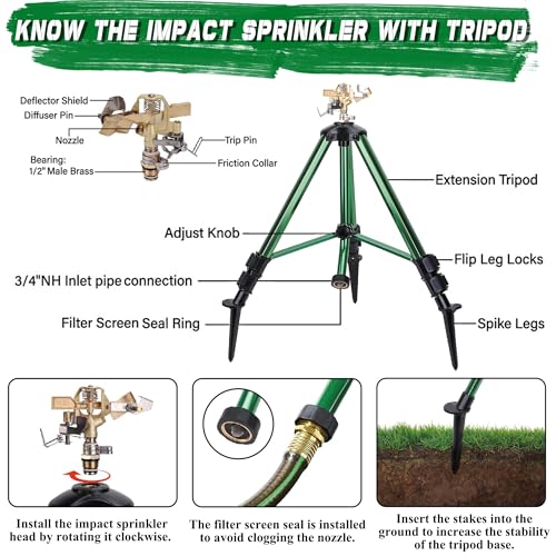 Triumpeek Impact Sprinkler on Tripod Base with Stakes, 1 Count