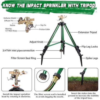 Triumpeek Impact Sprinkler on Tripod Base with Stakes, 1 Count