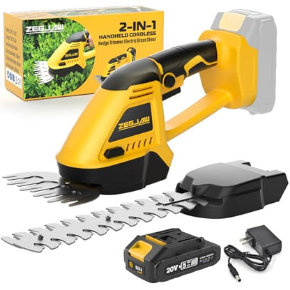 20V Cordless Grass Shear & Shrubbery Trimmer 2-in-1 Handheld Hedge Trimmer - color: Golden
