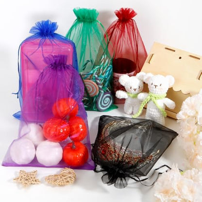 Black Organza Bags, 100 PCS Sheer Mesh Bags Drawstring 8x12 Inch, Large Wedding Gift Party Favor Bag, Mesh Gift Candy Goodie Jewelry Fruit Protection Bag for Bathroom Soaps Makeup Christmas Birthday - color: black-100pcs