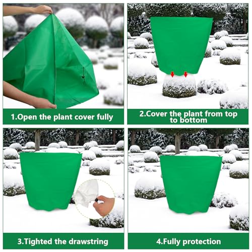 4 Pcs 39 x 39 in Winter Plant Covers Freeze Protection with Drawstring - color: Green