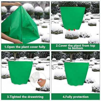 4 Pcs 39 x 39 in Winter Plant Covers Freeze Protection with Drawstring - color: Green
