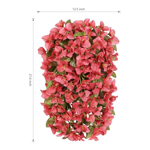 2 PCS Bougainvillea Artificial Hanging Flowers Plants for Outdoors, Red - color: Red B