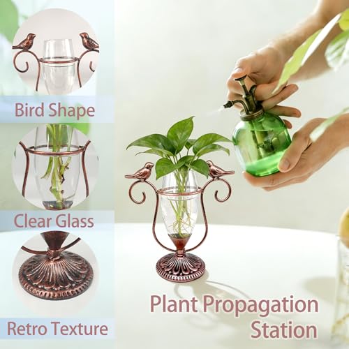 Desktop Plant Propagation Station, Plant Terrarium with Metal Stand - color: Copper Bird, size: 7.1"×6.6"