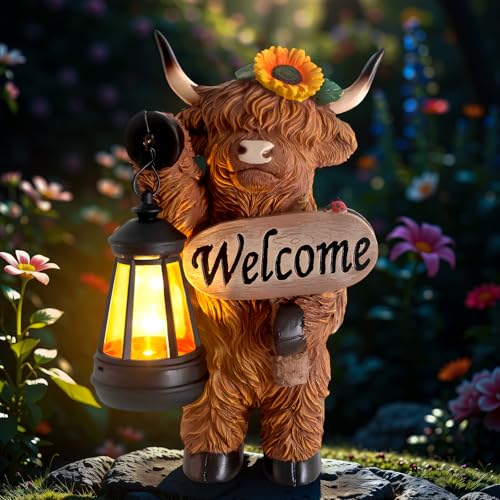 Garden Highland Cow Decor, Solar Outdoor Statue with Lantern - color: Cow