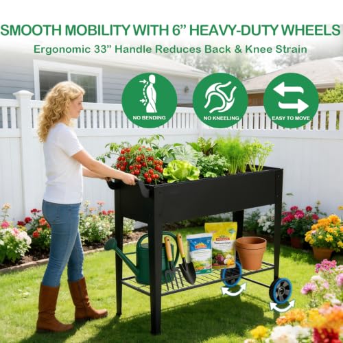 2-Pack 32" Tall Elevated Raised Garden Bed with Wheels and Shelf - size: 14.6"W ( 2PCS )