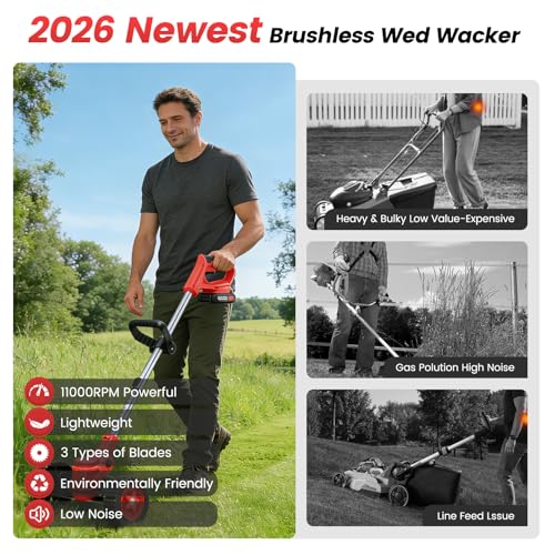 ALSO GO 24V Electric Weed Wacker with Wheels, Grass Trimmer Cordless