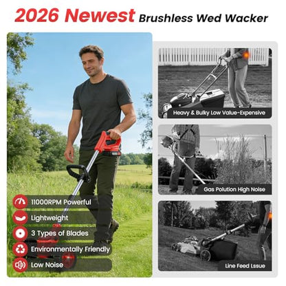 ALSO GO 24V Electric Weed Wacker with Wheels, Grass Trimmer Cordless