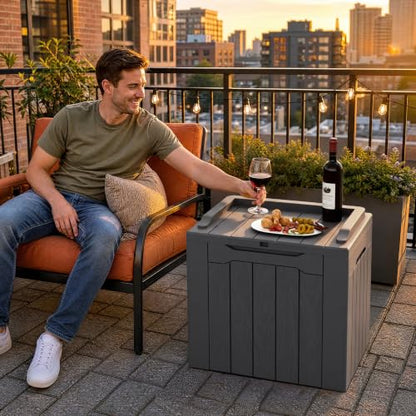 Flamaker 2 Pack Deck Box 31 Gallon Waterproof Resin Storage Box with Lid - color: Grey, size: 31 Gallon-2 Pack
