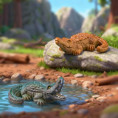 2 PCS Mini Resin Crocodile, Fairy Garden Accessories, Miniature Figurines, Micro Landscape Ornaments - color: Crocodile