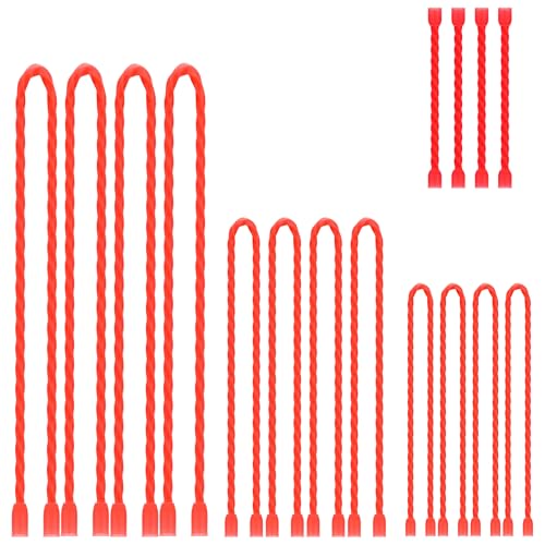 16Pcs 3-24inch Silicone Cable Ties Reusable Steel-Core Silicone Twist Cable Tie Straps for Bundling and Organizing Colorful Bendable Holder Strap for Indoor and Out All Purpose, Red - color: Red, size: 3-24 Inch