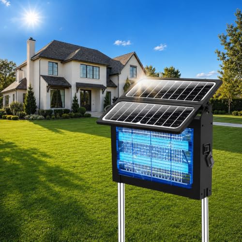 OnBeam Solar Bug Zapper Outdoor, Dual Solar Powered 4500V Mosquito Killer - color: Night Black