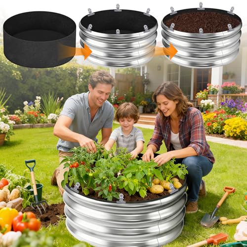 2 Sets 2x2x 1 ft Raised Garden Bed Liner Bag,Plants Grow Bed Fabric Liners - color: Circular